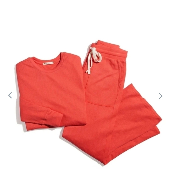 MARINE layer Luxe Waffle Wide Leg PJ Pant in Bittersweet Red - Picture 5 of 7